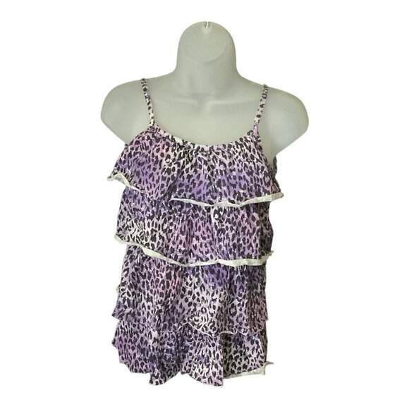 Xhilaration Girls Tiered Ruffled Top Animal Print Purple Sleeveless Size L 10/12 - Picture 1 of 14